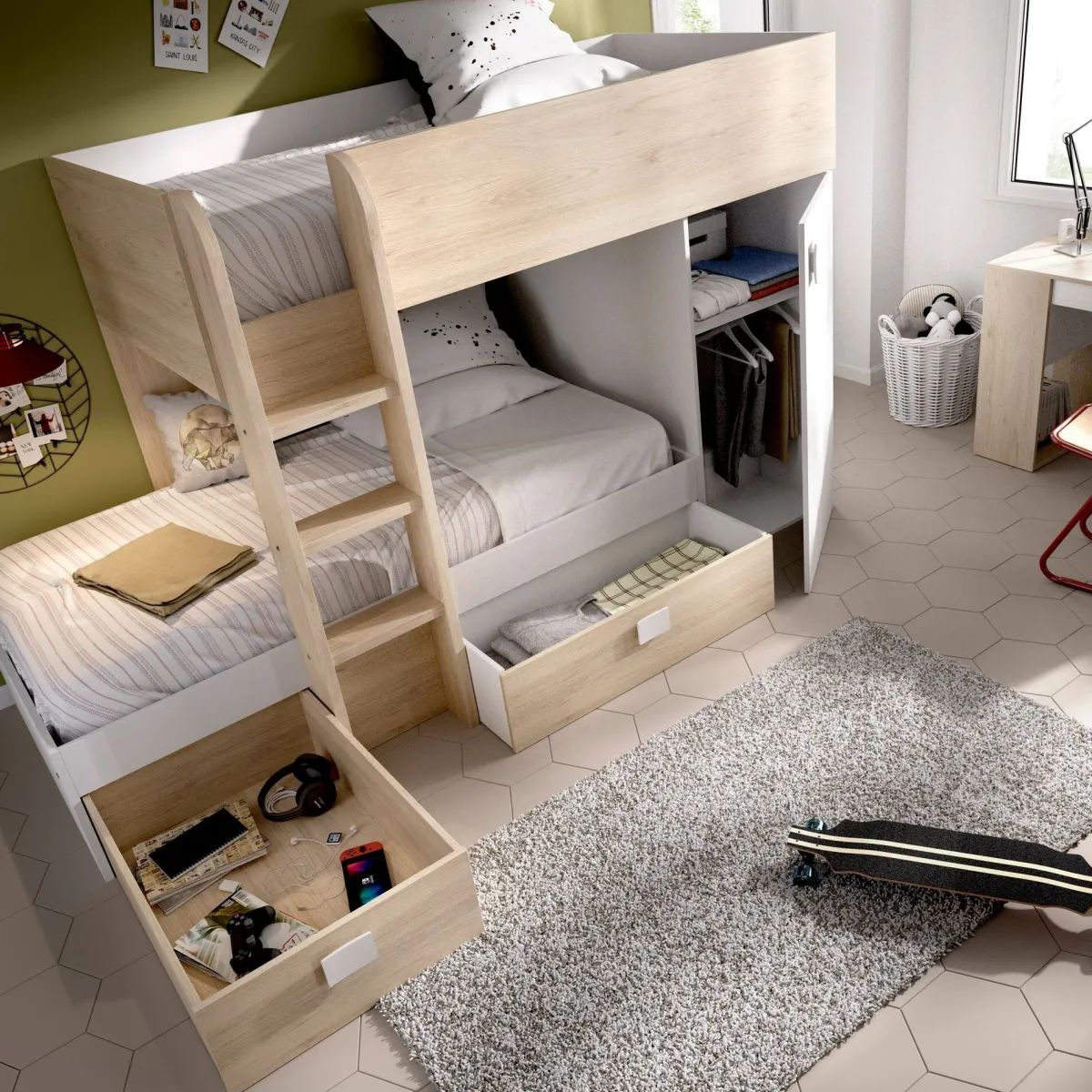 Cameretta|Composizioni Camera Da Letto > Dmora Composizione camera da letto Pax, 255x112h150 cm, Bianco e Rovere Marrone, Bianco Rovere