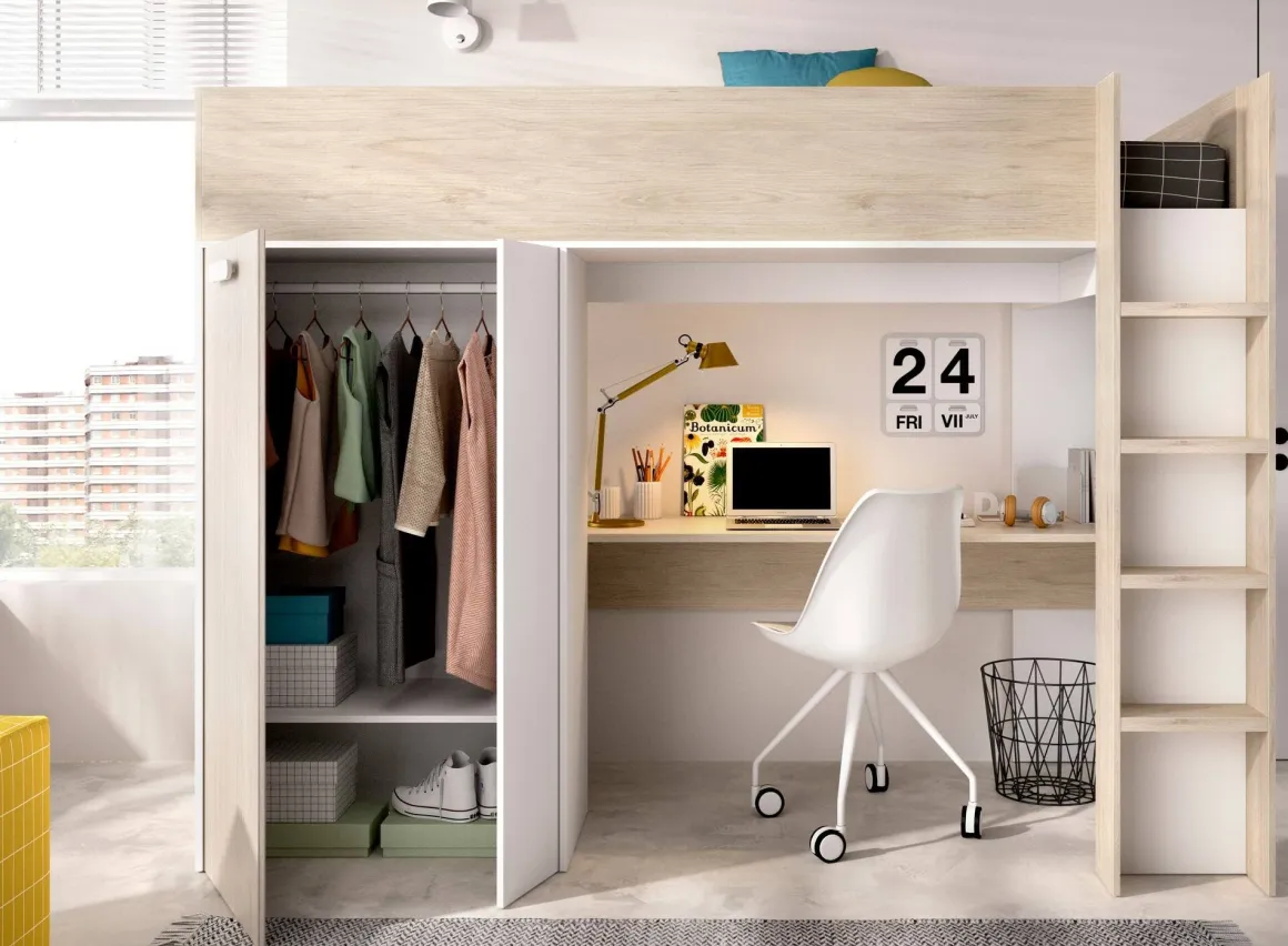 Cameretta|Composizioni Camera Da Letto > Dmora Composizione camera da letto Pax, 255x112h150 cm, Bianco e Rovere Marrone, Bianco Rovere
