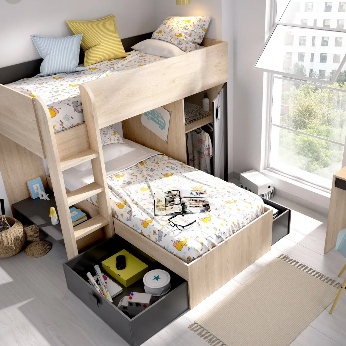Composizione camera da letto Pax, 255x112h150 cm, Rovere e Antracite