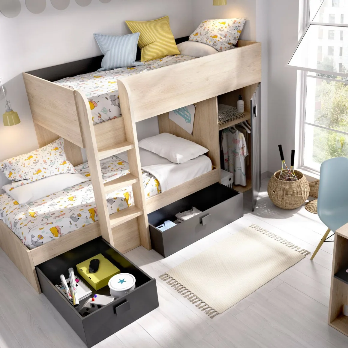 Composizione camera da letto Pax, 255x112h150 cm, Rovere e Antracite