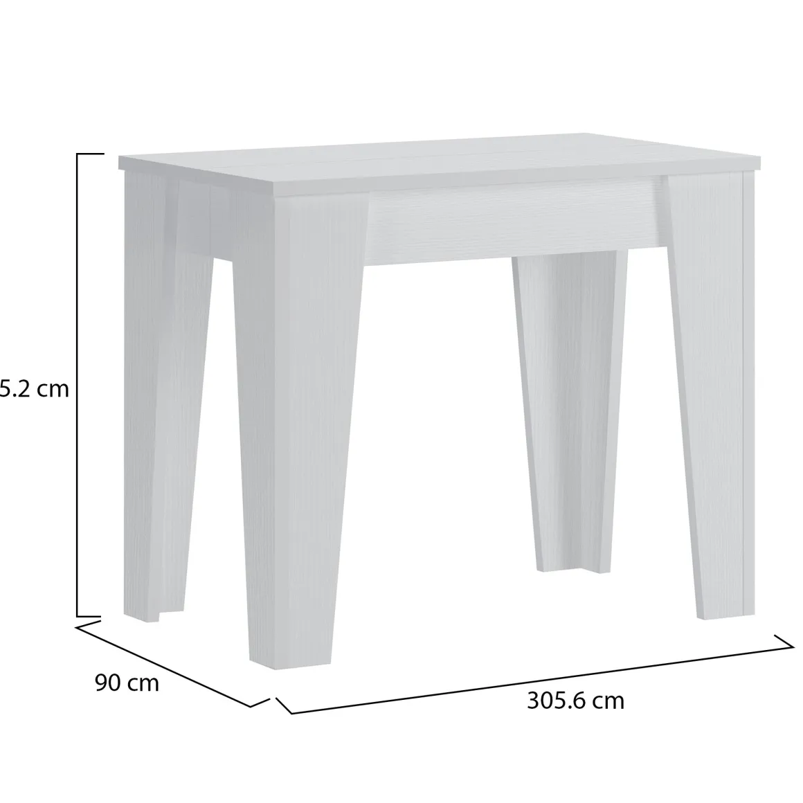 Consolle Allungabile Bianco 12 Posti Allungabile 305.6x90x75.2h cm, Meccanismo Estensione Allunghe Centrali - Gizio