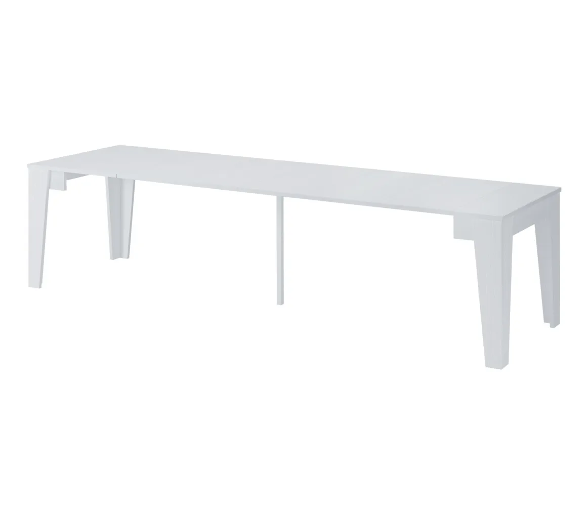 Consolle Allungabile Bianco 12 Posti Allungabile 305.6x90x75.2h cm, Meccanismo Estensione Allunghe Centrali - Gizio