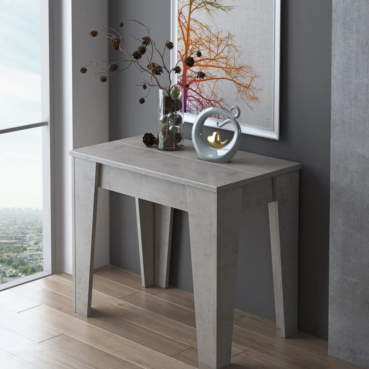 Consolle|Consolle Allungabili > Dmora Consolle Allungabile Allungabile 12 Posti 305.6x90x75.2h cm, Meccanismo Estensione Allunghe Centrali - Gizio Grigio Cemento
