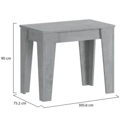 Consolle|Consolle Allungabili > Dmora Consolle Allungabile Allungabile 12 Posti 305.6x90x75.2h cm, Meccanismo Estensione Allunghe Centrali - Gizio Grigio Cemento