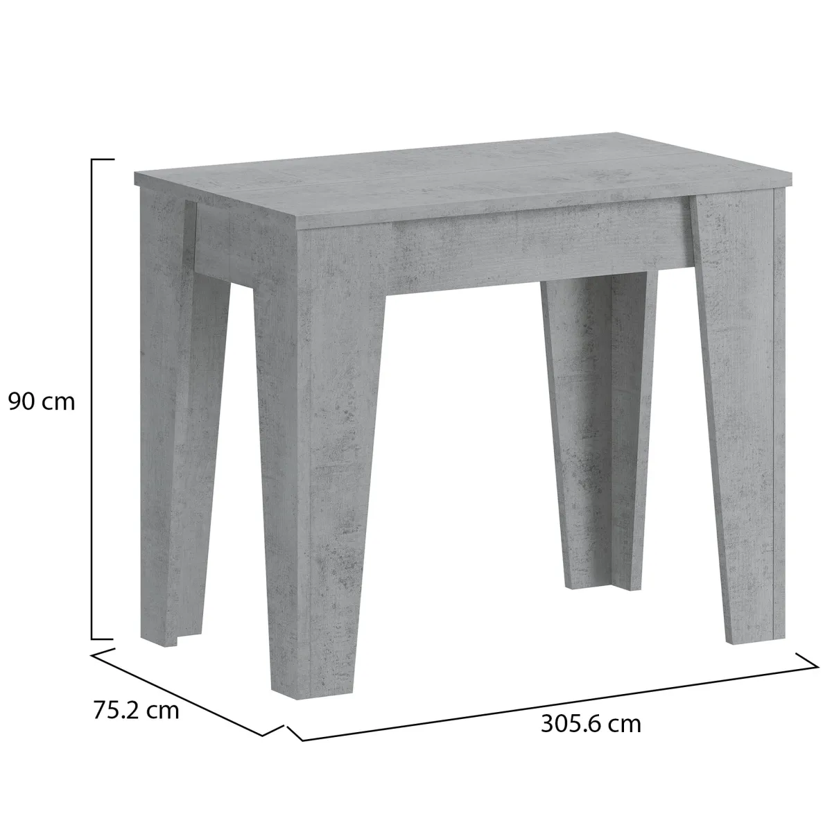 Consolle|Consolle Allungabili > Dmora Consolle Allungabile Allungabile 12 Posti 305.6x90x75.2h cm, Meccanismo Estensione Allunghe Centrali - Gizio Grigio Cemento
