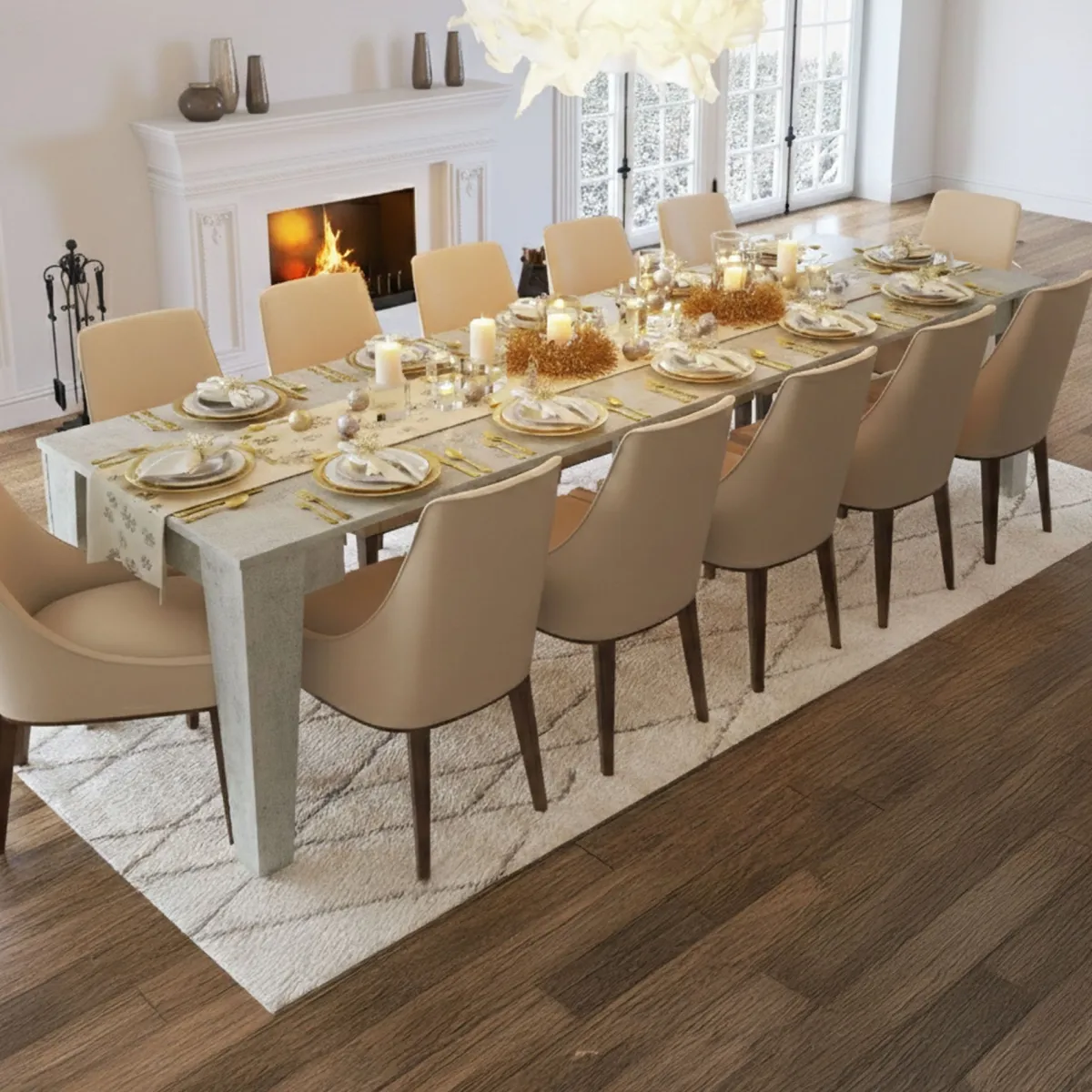 Consolle|Consolle Allungabili > Dmora Consolle Allungabile Allungabile 12 Posti 305.6x90x75.2h cm, Meccanismo Estensione Allunghe Centrali - Gizio Grigio Cemento