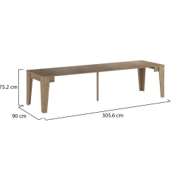 Consolle Allungabile Marrone Rovere Allungabile 12 Posti 305.6x90x75.2h cm, Meccanismo Estensione Allunghe Centrali - Gizio
