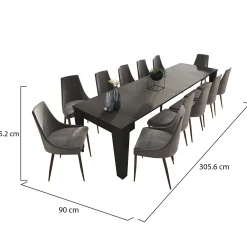 Consolle Allungabile Nero Antracite Allungabile 12 Posti 305.6x90x75.2h cm, Meccanismo Estensione Allunghe Centrali - Gizio