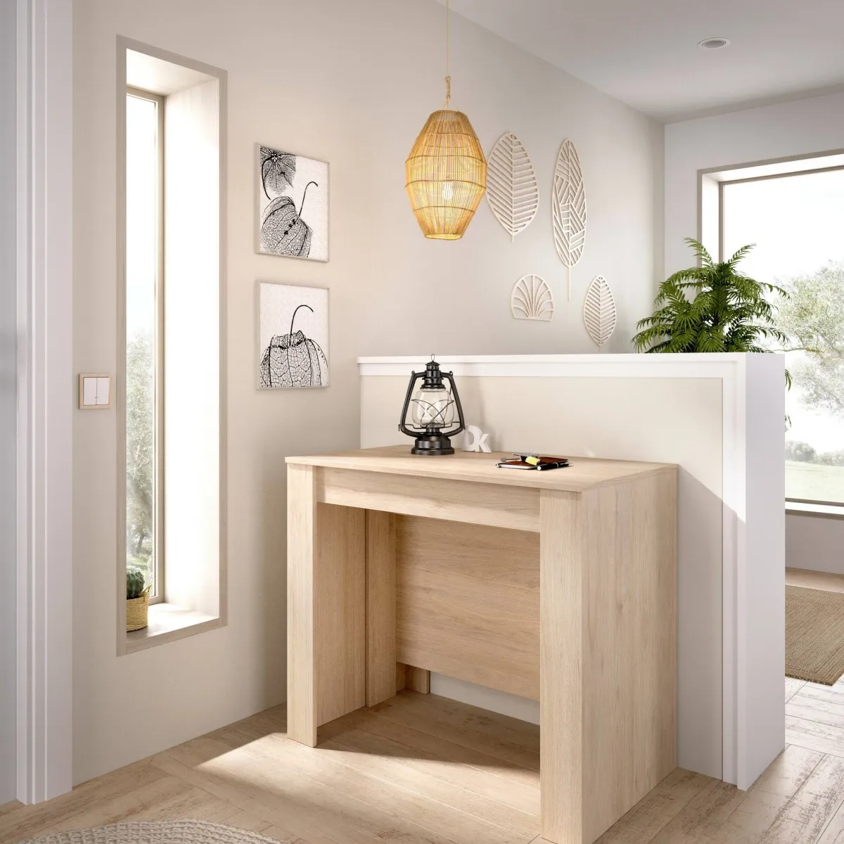 Consolle|Cucina > Dmora Consolle allungabile salvaspazio 4-12 posti rovere - Alej Marrone Rovere