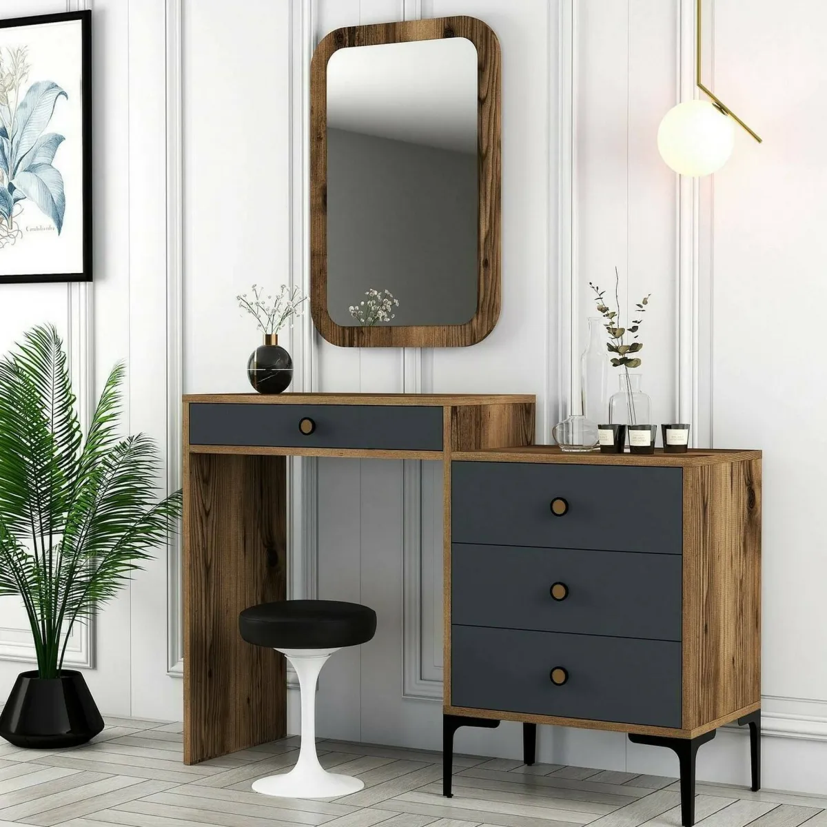 Consolle|Salotto > Dmora Consolle beauty 124x40x84h cm noce e antracite - Namtheun Nero Antracite, Marrone Noce
