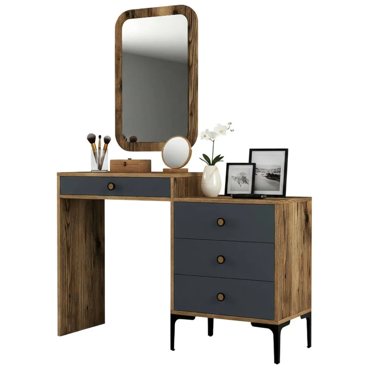 Consolle|Salotto > Dmora Consolle beauty 124x40x84h cm noce e antracite - Namtheun Nero Antracite, Marrone Noce