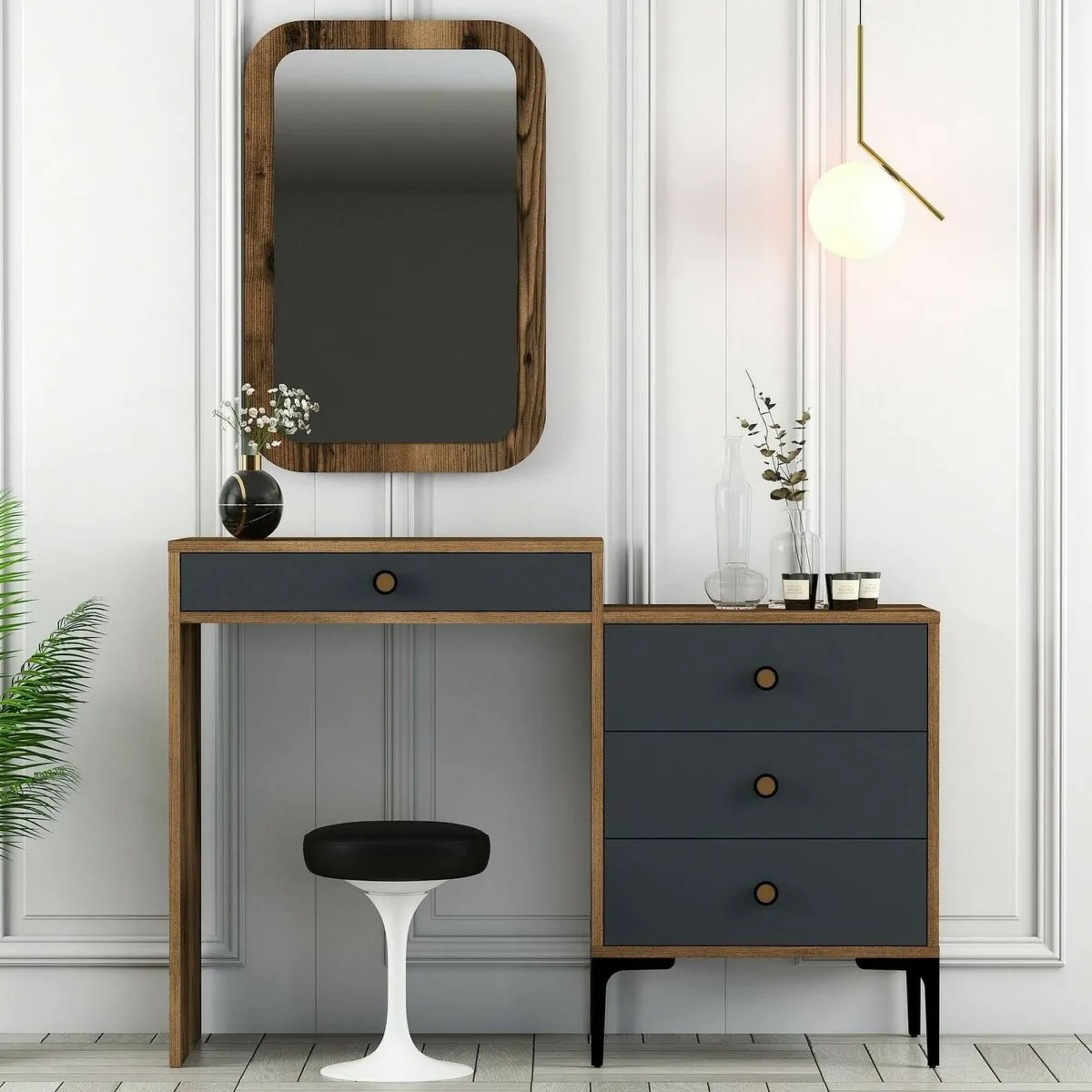 Consolle|Salotto > Dmora Consolle beauty 124x40x84h cm noce e antracite - Namtheun Nero Antracite, Marrone Noce