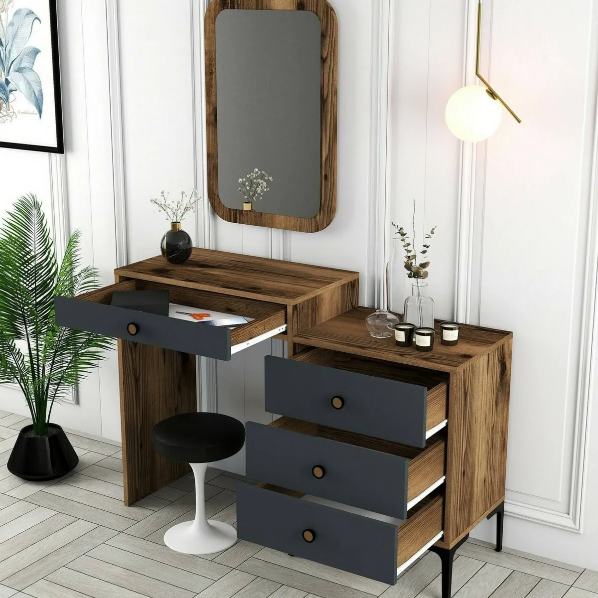 Consolle|Salotto > Dmora Consolle beauty 124x40x84h cm noce e antracite - Namtheun Nero Antracite, Marrone Noce