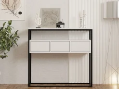 Consolle Bianco Nero un Ripiano un Vano 100x29x90h cm, Colore Struttura Nero - Pianfei