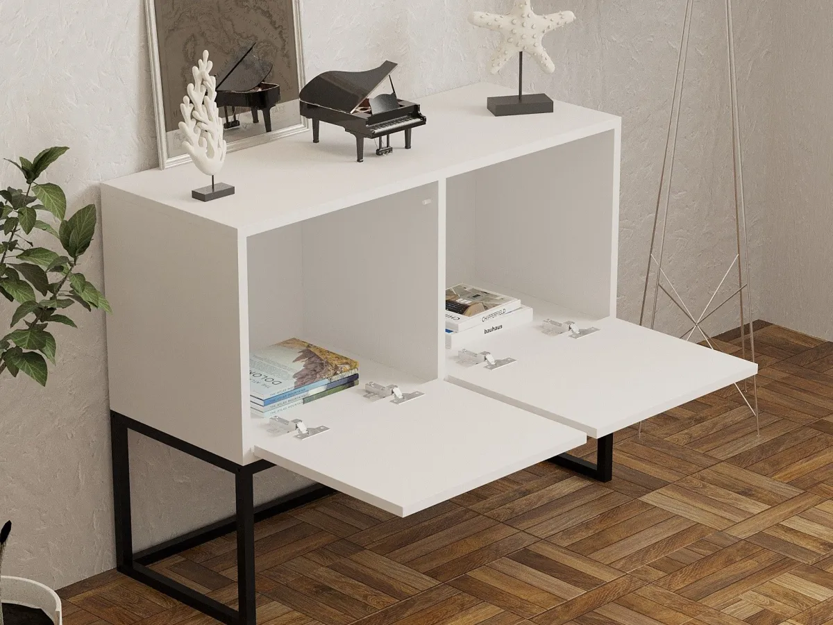 Consolle > Dmora Consolle Bianco Nero 2 Vani Colore Struttura Nero 90x34x70h cm, Colore Ripiano Bianco - Arresi Nero, Bianco