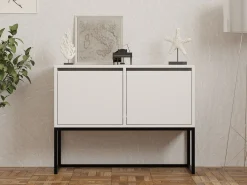 Consolle > Dmora Consolle Bianco Nero 2 Vani Colore Struttura Nero 90x34x70h cm, Colore Ripiano Bianco - Arresi Nero, Bianco