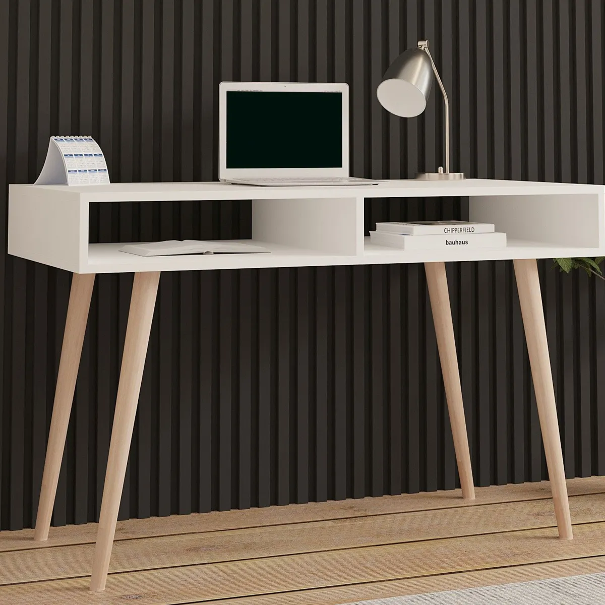 Consolle > Dmora Consolle Bianco Rovere Marrone 2 Vani Colore Struttura Marrone 120x60x75h cm, Colore Ripiano Bianco - Busachi Marrone, Bianco Rovere