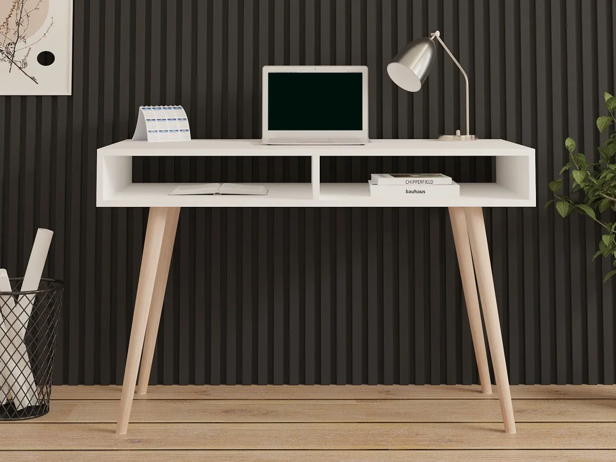 Consolle > Dmora Consolle Bianco Rovere Marrone 2 Vani Colore Struttura Marrone 120x60x75h cm, Colore Ripiano Bianco - Busachi Marrone, Bianco Rovere