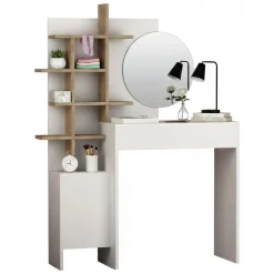 Consolle con specchio 35x35x151h cm bianco e quercia - Pago