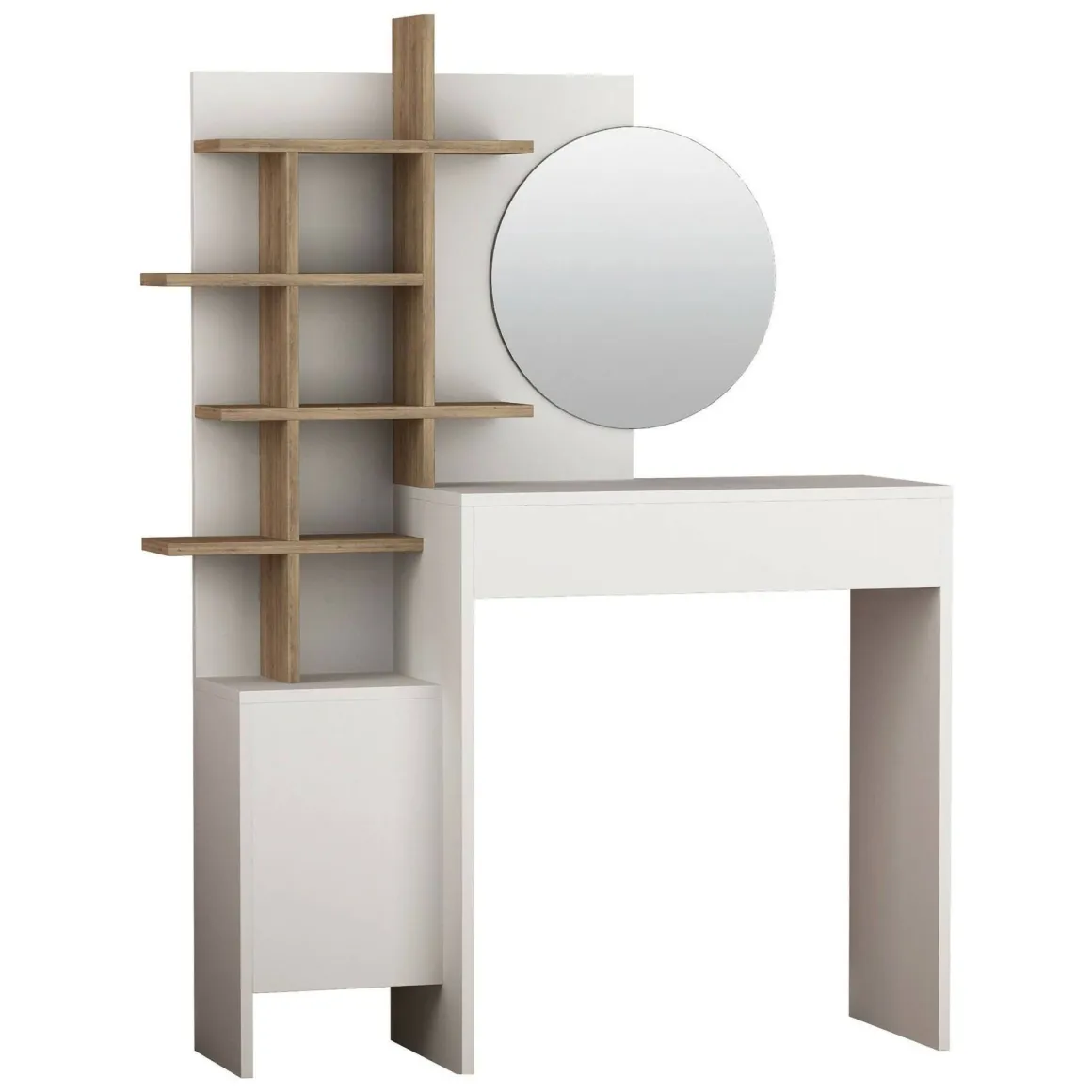 Consolle con specchio 35x35x151h cm bianco e quercia - Pago