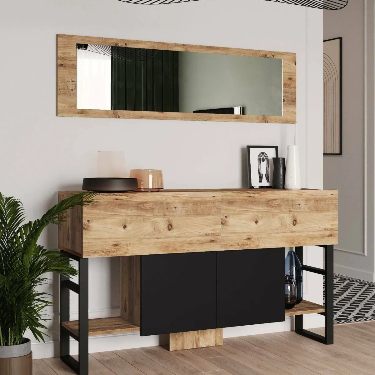Consolle > Dmora Consolle con specchio 139x43x83h cm quercia - Alleghe Marrone Quercia