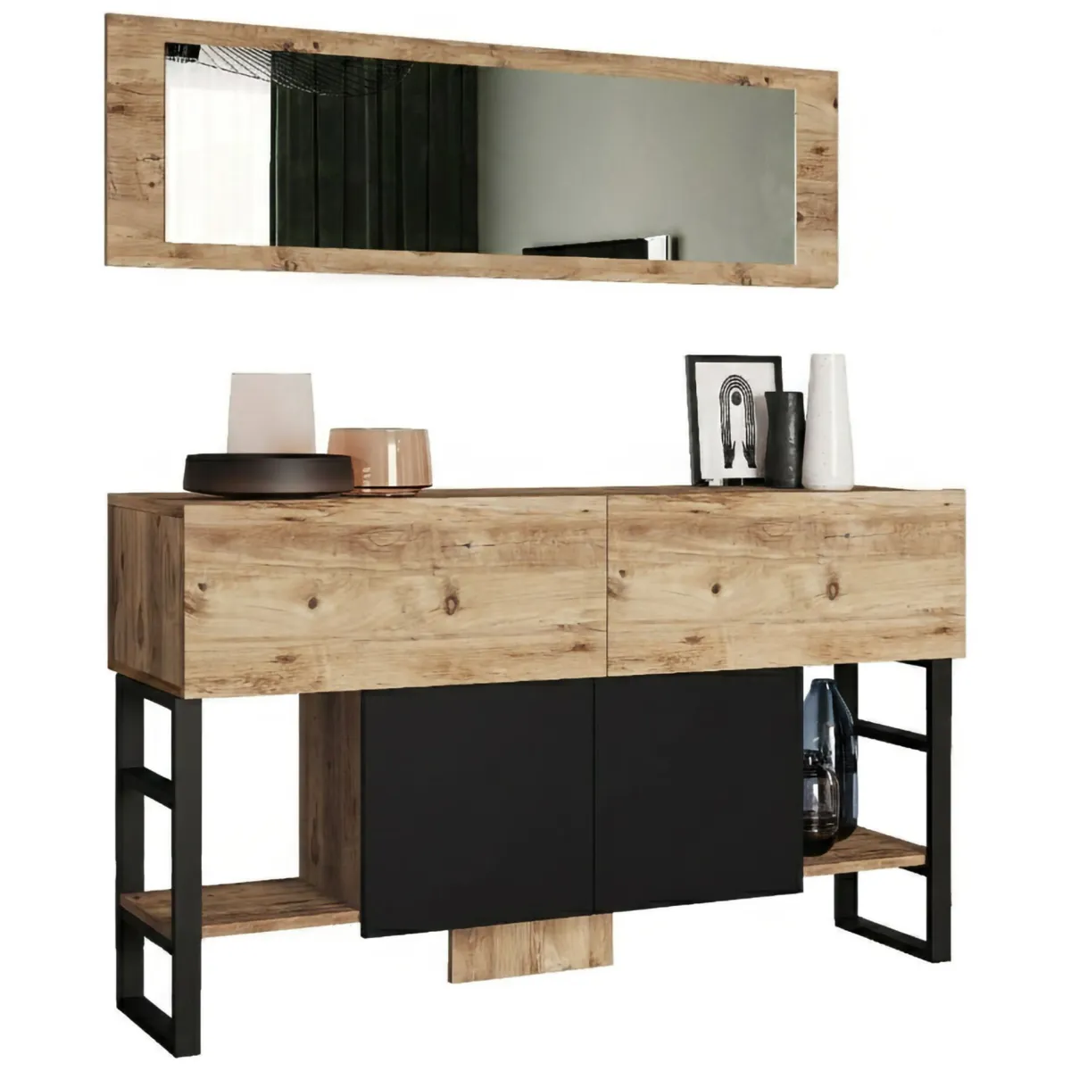 Consolle > Dmora Consolle con specchio 139x43x83h cm quercia - Alleghe Marrone Quercia