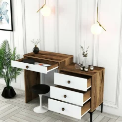 Consolle|Salotto > Dmora Consolle da trucco 124x40x84h cm noce e bianco - Artegna Bianco, Marrone Noce