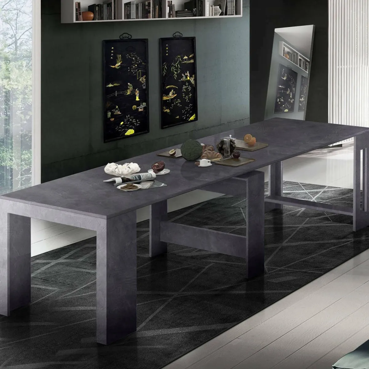 Consolle|Cucina > Dmora Consolle estensibile classica 4-12 posti ardesia - Anello Grigio Ardesia