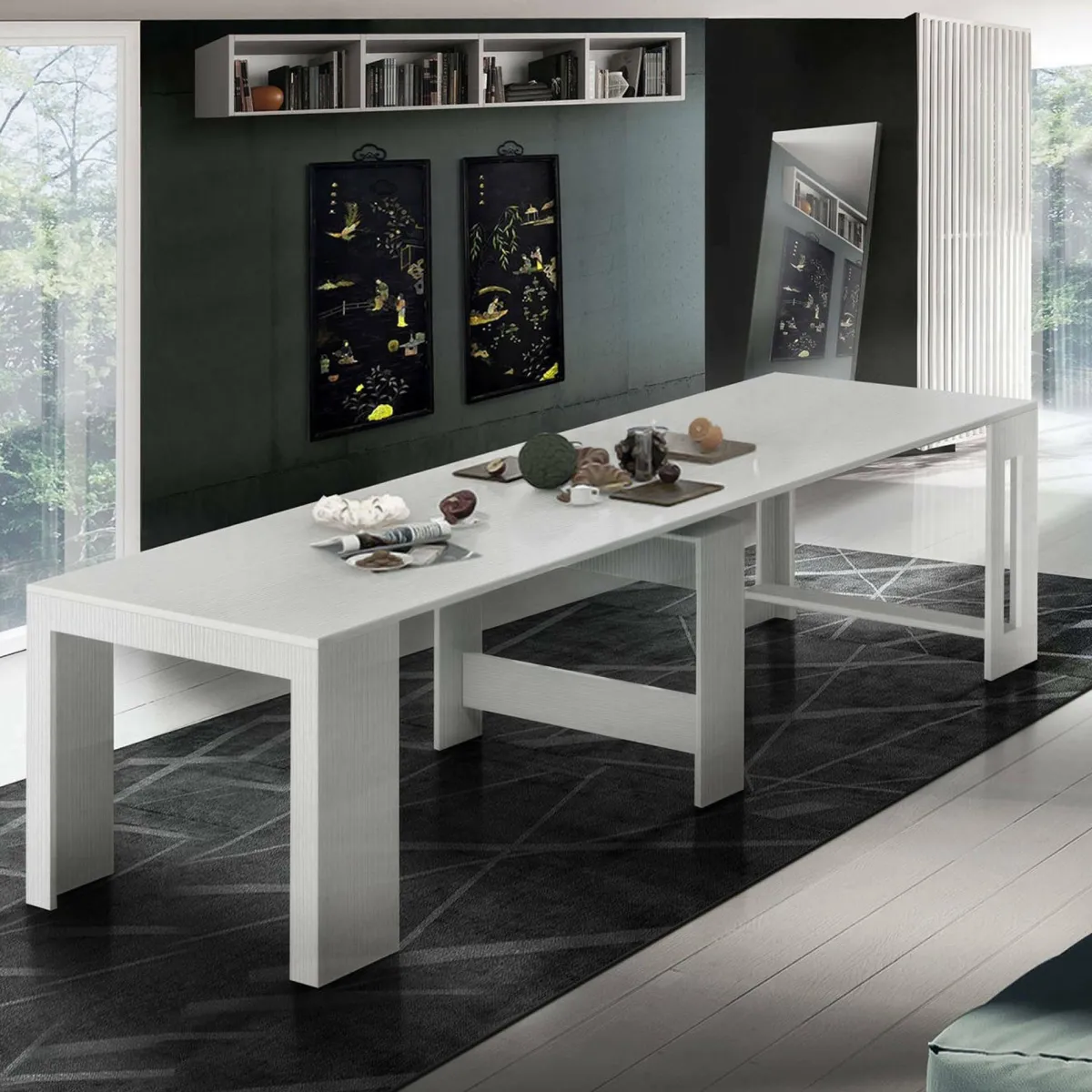 Consolle|Cucina > Dmora Consolle estensibile 4-12 posti - Anello Bianco Anticato