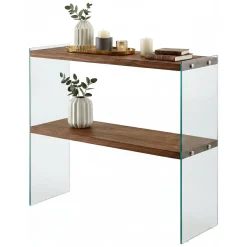 Consolle|Salotto > Dmora Consolle in legno e vetro 90x30x80h cm noce - Doha Marrone Noce