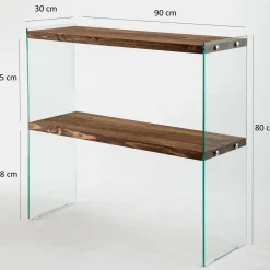 Consolle|Salotto > Dmora Consolle in legno e vetro 90x30x80h cm noce - Doha Marrone Noce