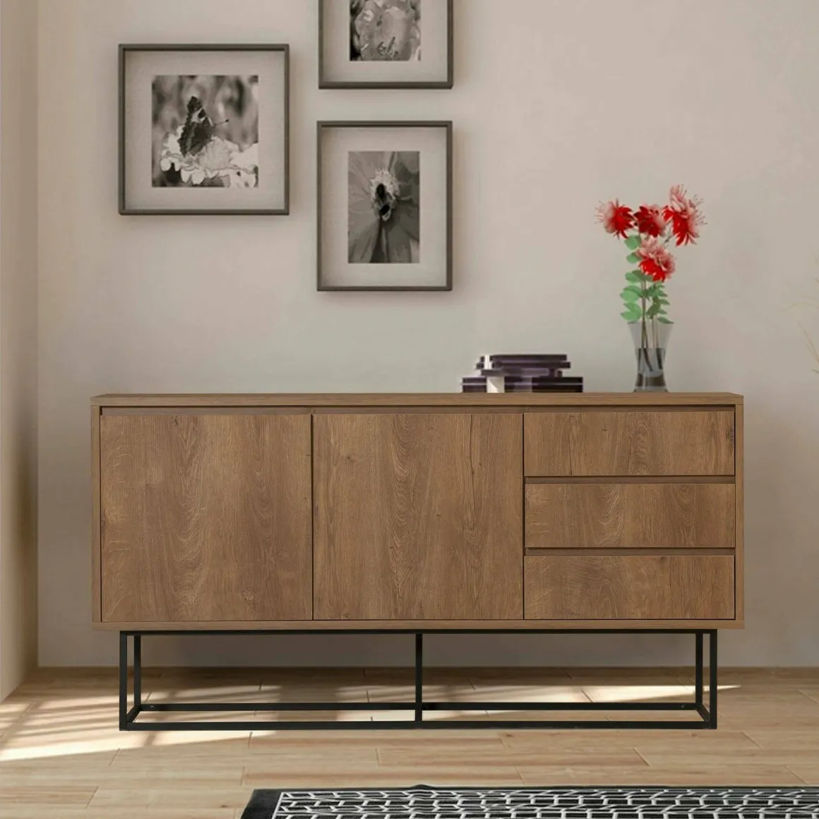 Consolle larga 140x36x72h cm noce e nero - Credenza Kuwait
