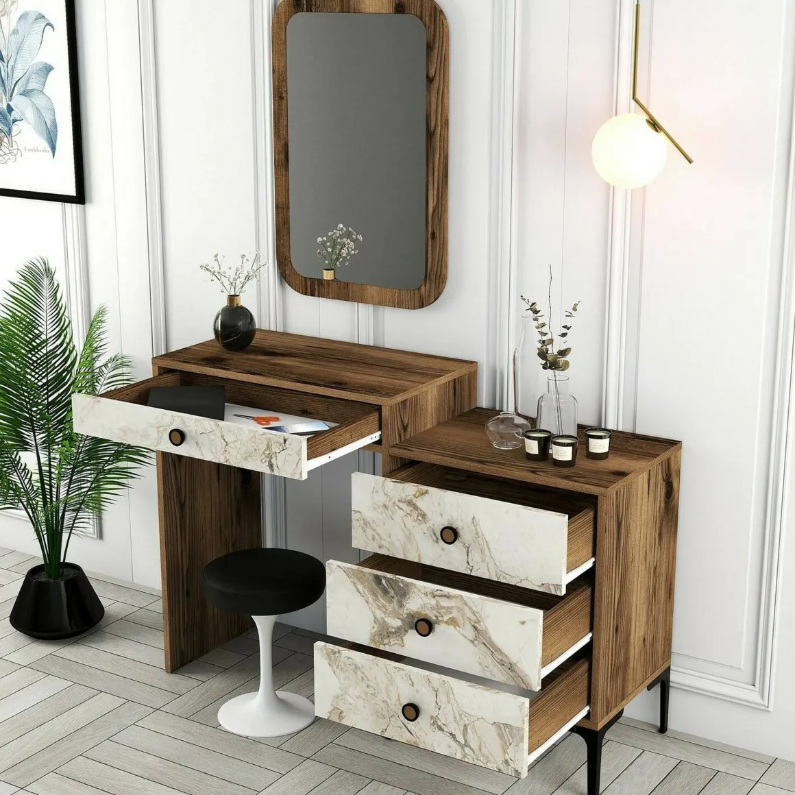 Consolle make up 124x40x84h cm noce e bianco - Namtheun
