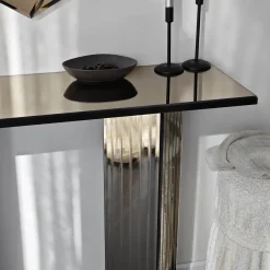 Consolle > Dmora Consolle Colore Ripiano Marrone Sfumatura Colore Struttura Bronzo 91x30x85h cm, Sfumatura Colore Ripiano Bronzo - Ploaghe Marrone Bronzo