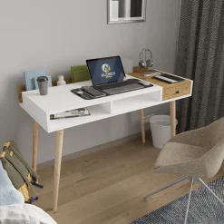 Consolle > Dmora Consolle Marrone Rovere Bianco un Ripiano 2 Vani 120x53x72h cm, Colore Ripiano Bianco - Carugo Bianco, Marrone Rovere
