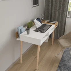 Consolle > Dmora Consolle Marrone Rovere Bianco un Ripiano 2 Vani 120x53x72h cm, Colore Ripiano Bianco - Carugo Bianco, Marrone Rovere