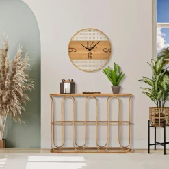 Consolle > Dmora Consolle un Ripiano Struttura Effetto Bamboo 110x32x77h cm, Materiale Struttura in Legno - Tiznit Marrone