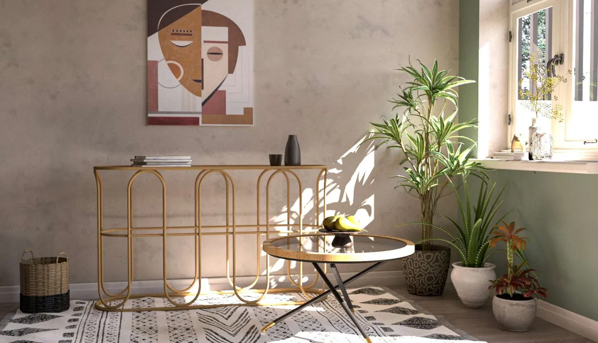 Consolle > Dmora Consolle un Ripiano Struttura Effetto Bamboo 110x32x77h cm, Materiale Struttura in Legno - Tiznit Marrone