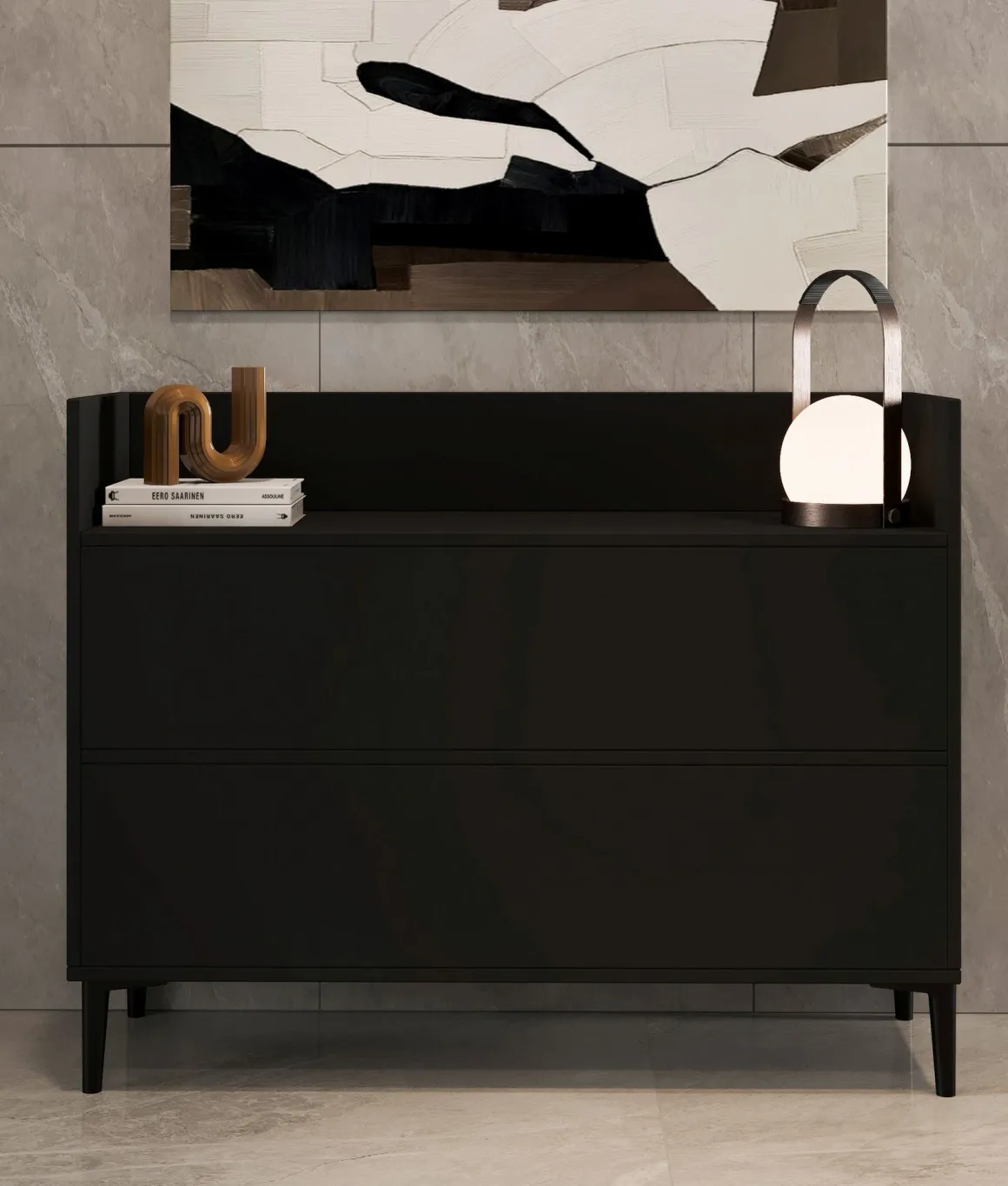 Consolle Nero Antracite 2 Vani Colore Ripiano Nero 110x35x85h cm, Sfumatura Colore Struttura Antracite - Trappeto