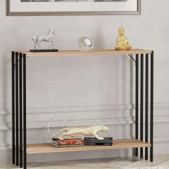 Consolle > Dmora Consolle Nero Marrone Rovere un Ripiano un Vano 90x26x74h cm, Colore Ripiano Marrone - Ravello Marrone, Nero Rovere