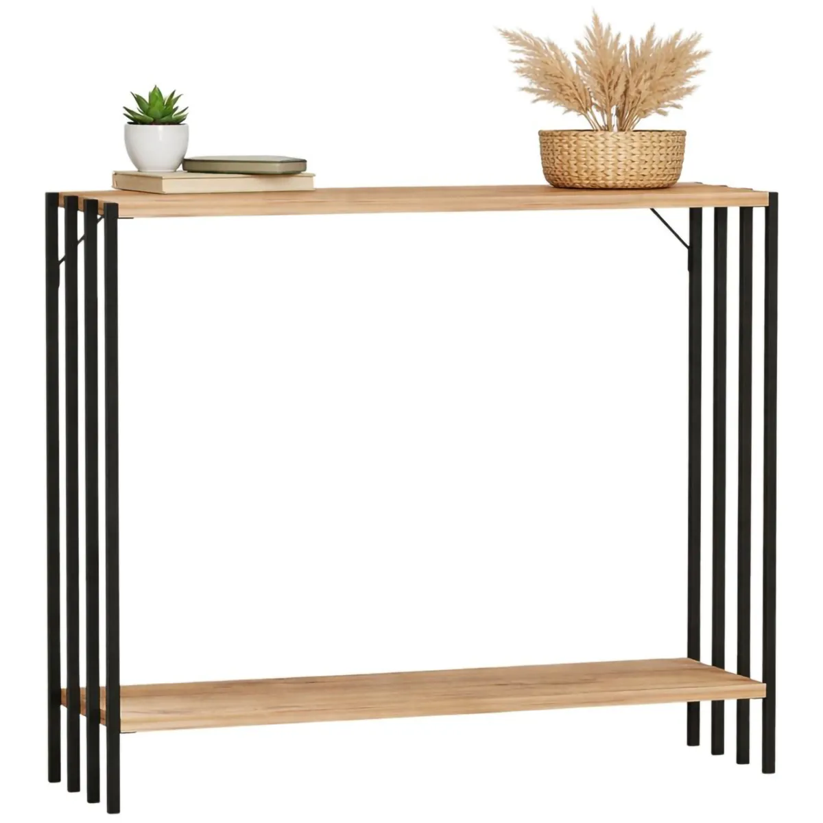 Consolle > Dmora Consolle Nero Marrone Rovere un Ripiano un Vano 90x26x74h cm, Colore Ripiano Marrone - Ravello Marrone, Nero Rovere