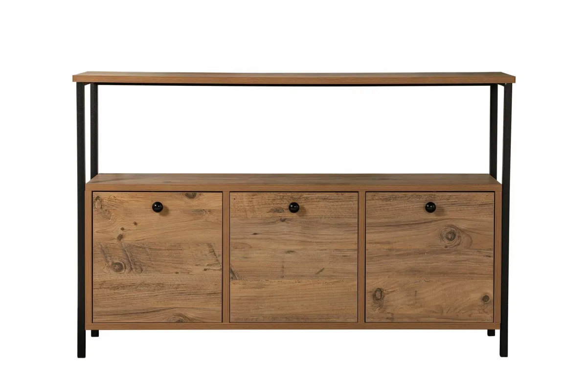Consolle > Dmora Consolle Nesta, 120x30 h75 cm, Pino e Nero Nero, Marrone Rovere Nodi