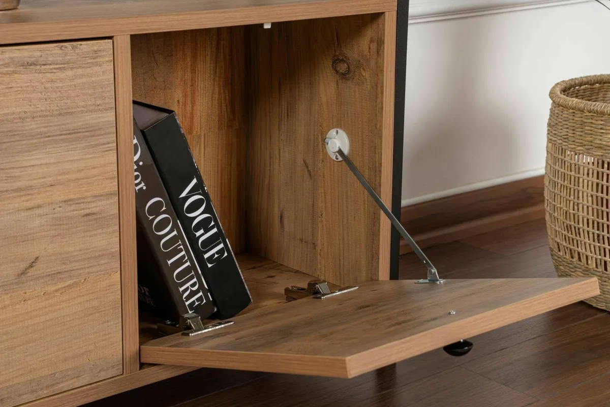 Consolle > Dmora Consolle Nesta, 120x30 h75 cm, Pino e Nero Nero, Marrone Rovere Nodi