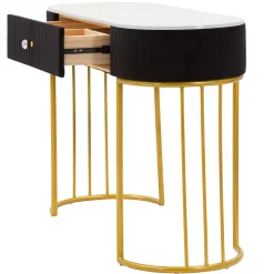 Consolle oro Nero un Ripiano Piano Effetto Marmo con 1 Cassetto 100x43x74h cm, Materiale Struttura in Tessuto - Marsa
