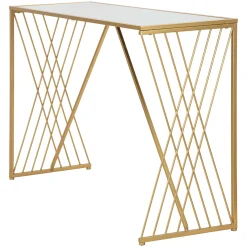Consolle > Dmora Consolle oro Trasparente un Ripiano Materiale Struttura in Vetro 120x41x81h cm, Colore Ripiano Trasparente - Rankin Trasparente, Oro