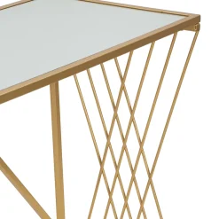 Consolle > Dmora Consolle oro Trasparente un Ripiano Materiale Struttura in Vetro 120x41x81h cm, Colore Ripiano Trasparente - Rankin Trasparente, Oro