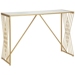 Consolle > Dmora Consolle oro Trasparente un Ripiano Materiale Struttura in Vetro 120x41x81h cm, Colore Ripiano Trasparente - Rankin Trasparente, Oro