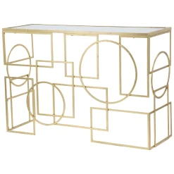 Consolle > Dmora Consolle oro Trasparente un Ripiano Materiale Struttura in Vetro 120x41x81h cm, Colore Ripiano Trasparente - Rankin Trasparente, Oro