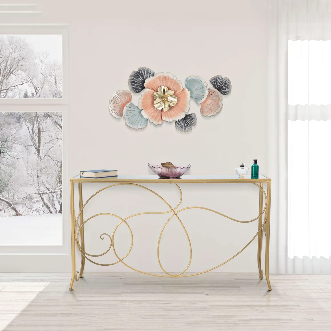 Consolle oro Trasparente un Ripiano Materiale Struttura in Vetro 140x40x80h cm, Colore Ripiano Trasparente - Dilija