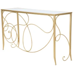 Consolle > Dmora Consolle oro Trasparente un Ripiano Piano con Decorazione con Farfalle 100x35x80h cm, Materiale Struttura in Vetro - Meknes Trasparente, Oro